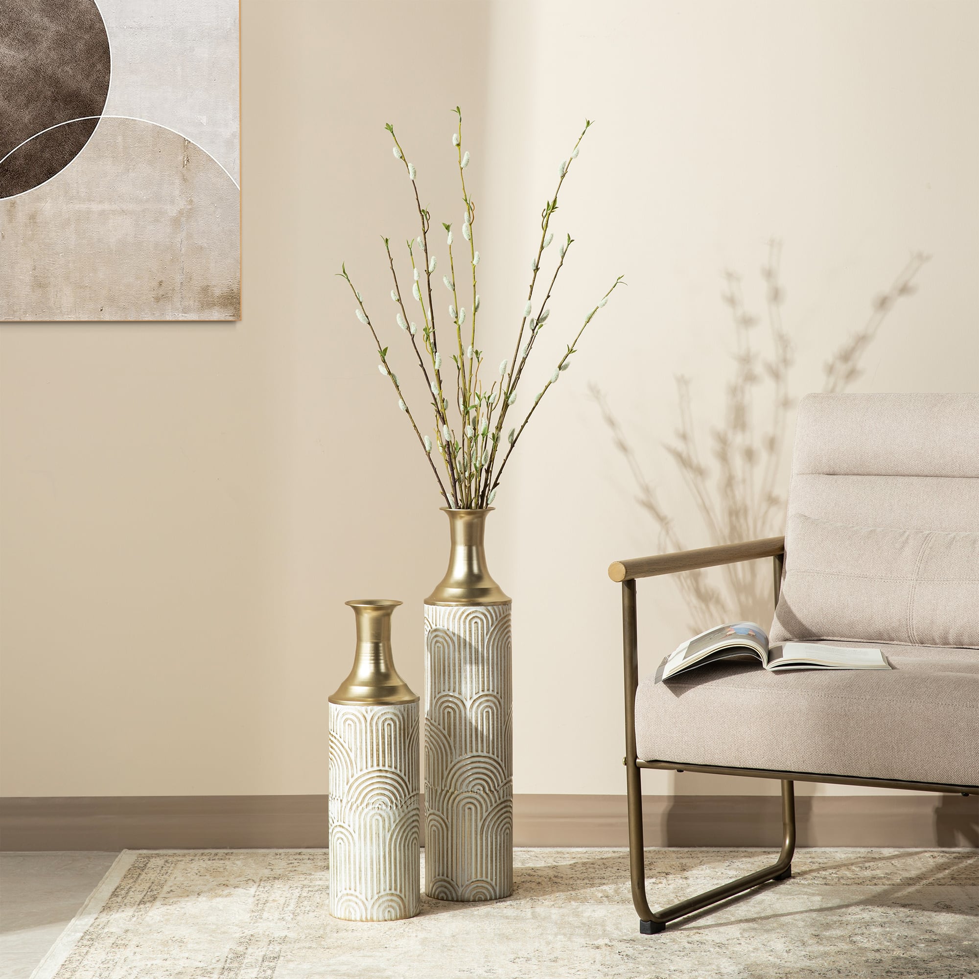 Glitzhome® Modern White & Gold Metal Floor Vases Set